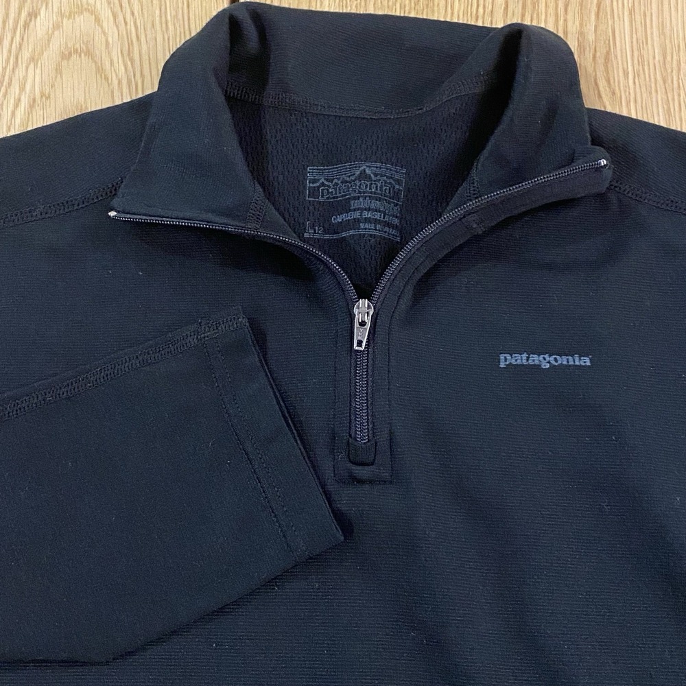 Patagonia Capilene Midweight‎ 1/4 Zip Neck Size Large Black Pullover Shirt Boys